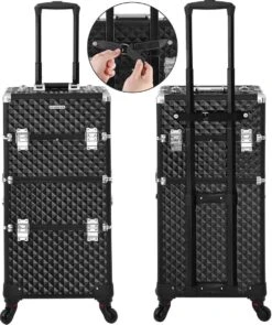 Merkloos Trolley, Make-up Koffer, Cosmetische Koffer, Voor Nageldesign, Make-up Organizer, Koffer Met Draagtas, Zwart JHZ04B -Cosmetica Promotiewinkel 1005x1200 2