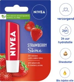 Nivea - Labello Strawberry Shine Lippenbalsem - 5,5 Ml Stick - Lipbalsem - Lipbalm - Lipverzorging - Verrijkt Met Shea Boter En Bio Jojoba Olie -Cosmetica Promotiewinkel 1082x1200