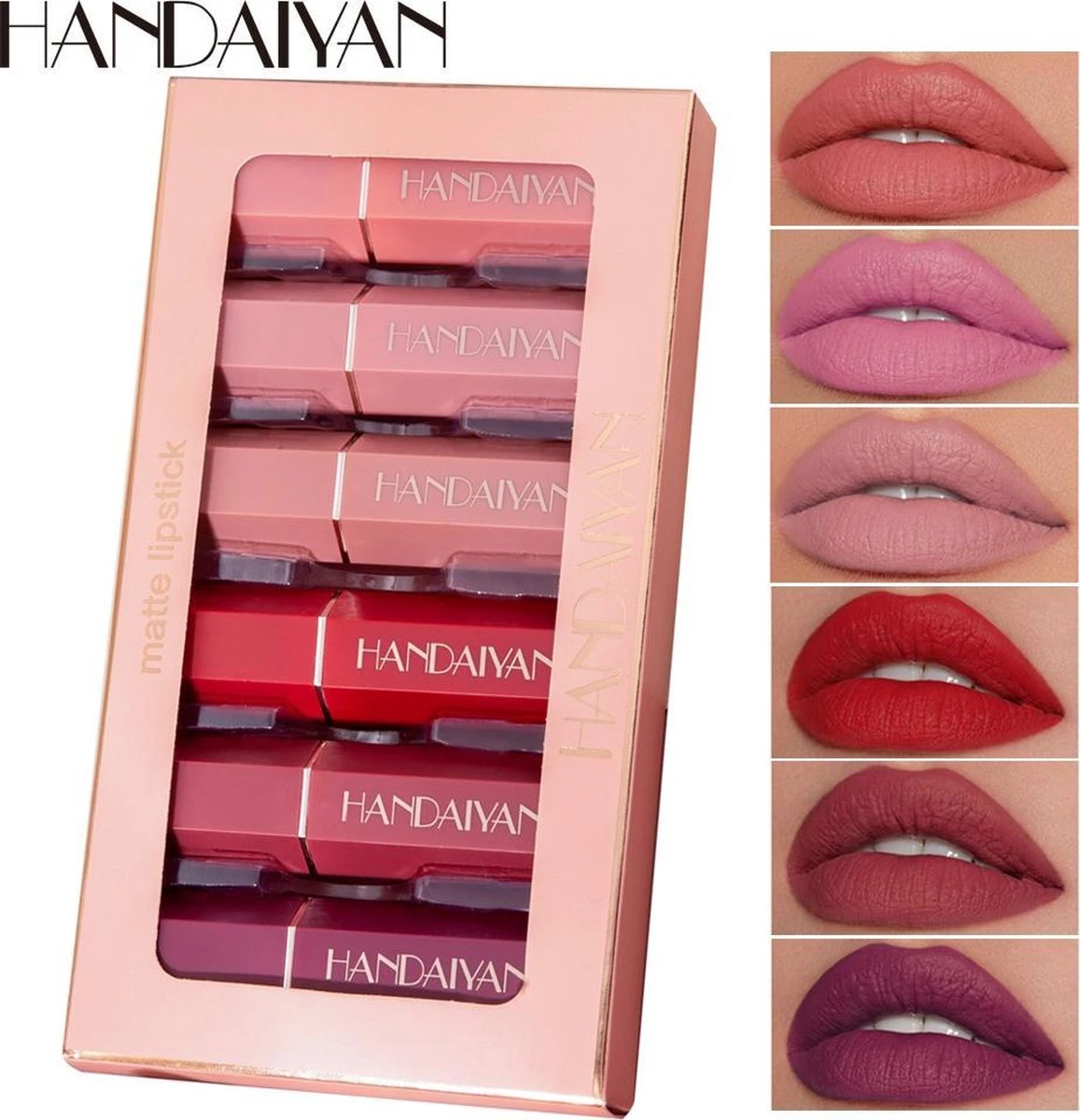 Handaiyan Lipstick Matte - Set Van 6 Kleuren - Lippenstift - Langhoudend - Make Up 3 Handaiyan Lipstick Matte - Set Van 6 Kleuren - Lippenstift - Langhoudend - Make Up
