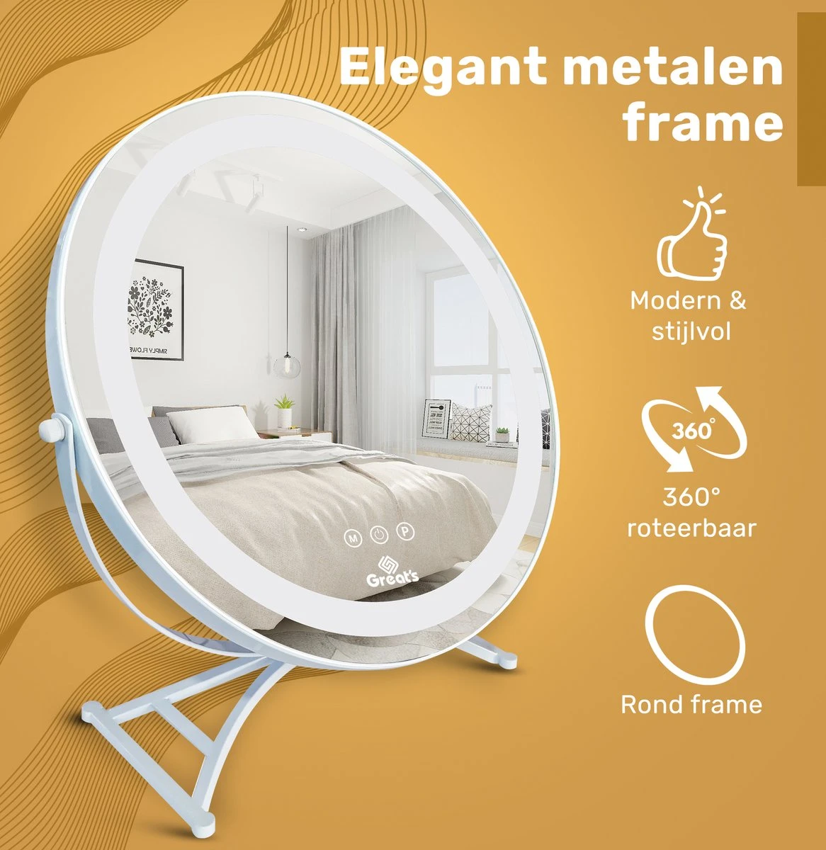 Great's® Make Up Spiegel Met LED Verlichting- ⌀ 40cm - Visagie Spiegel Rond - Extra Close Up Spiegeltje 10x - Wit 4 Great's® Make Up Spiegel Met LED Verlichting- ⌀ 40cm - Visagie Spiegel Rond - Extra Close Up Spiegeltje 10x - Wit - Afbeelding 2