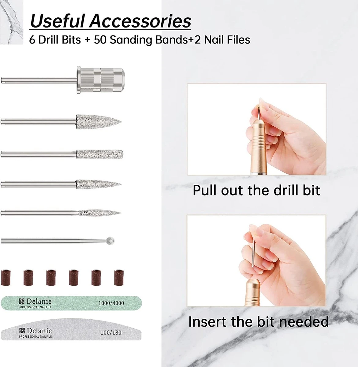 Nagelfrees – Nagelvijl – Elektrische Nagelvijl – Automatische Nagelvijl – Manicure En Pedicure – Nagelsalon - Electric Nail File 4 Nagelfrees – Nagelvijl – Elektrische Nagelvijl – Automatische Nagelvijl – Manicure En Pedicure – Nagelsalon - Electric Nail File - Afbeelding 2