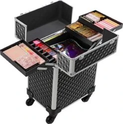 Cosmetische Koffer, Trolley, Make-up Case Met Handvat, 4 Universele Wielen, 4 Uitschuifbare Dienbladen, Make-up Tas, Voor Reizen, Zwart 12 Cosmetische Koffer, Trolley, Make-up Case Met Handvat, 4 Universele Wielen, 4 Uitschuifbare Dienbladen, Make-up Tas, Voor Reizen, Zwart -Cosmetica Promotiewinkel 1192x1200 9