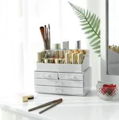 Nancy's Cutler Make-Up Organizer - Make-Up Opslag - 4 Lades - Open Vakken - Wit - Acryl - 24 X 13.5 X 18.5 Cm -Cosmetica Promotiewinkel 1197x1200 13