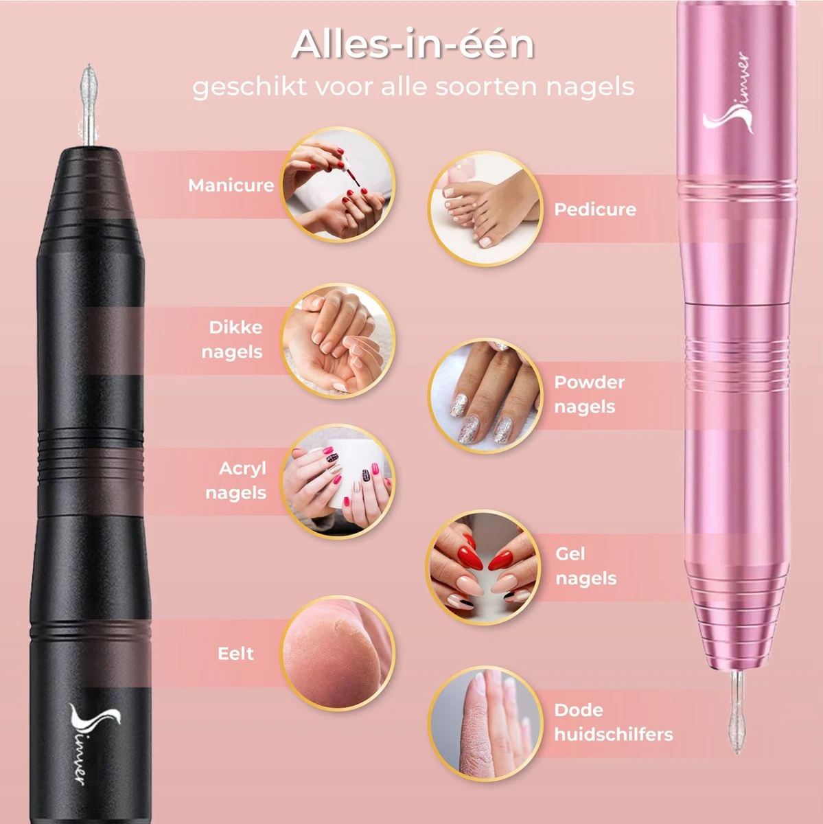 Simver Elektrische Nagelfrees - 11 Nagelvijl Bitjes En 56 Schuurrolletjes - Manicure / Pedicure - Roze - Cadeautip - Kerstcadeau 4 Simver Elektrische Nagelfrees - 11 Nagelvijl Bitjes En 56 Schuurrolletjes - Manicure / Pedicure - Roze - Cadeautip - Kerstcadeau - Afbeelding 2