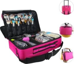 Cosmetica Koffer - Make-up Koffer Met Verstelbare Vakken - Visagie En Nagelstyliste Beauty Koffer - 37x27x13CM - Roze -Cosmetica Promotiewinkel 1200x1034 2