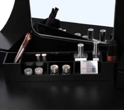 Merkloos Kaptafel, Kaptafel Met Grote Spiegel Zonder Frame, Toilettafel, Kaptafel, Voor Make-up, Gewatteerde Kruk, 5 Laden, Verplaatsbare Opbergdoos, Zwart RDT25BK -Cosmetica Promotiewinkel 1200x1064