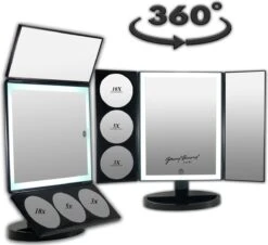GROTE, Drieluik LED Make-up Spiegel Touch Knop En Dimmer 1, 3, 5 En 10 Maal Vergroting Inclusief Usb Kabel, Spiegels 10 GROTE, Drieluik LED Make-up Spiegel Touch Knop En Dimmer 1, 3, 5 En 10 Maal Vergroting Inclusief Usb Kabel, Spiegels -Cosmetica Promotiewinkel 1200x1096 1