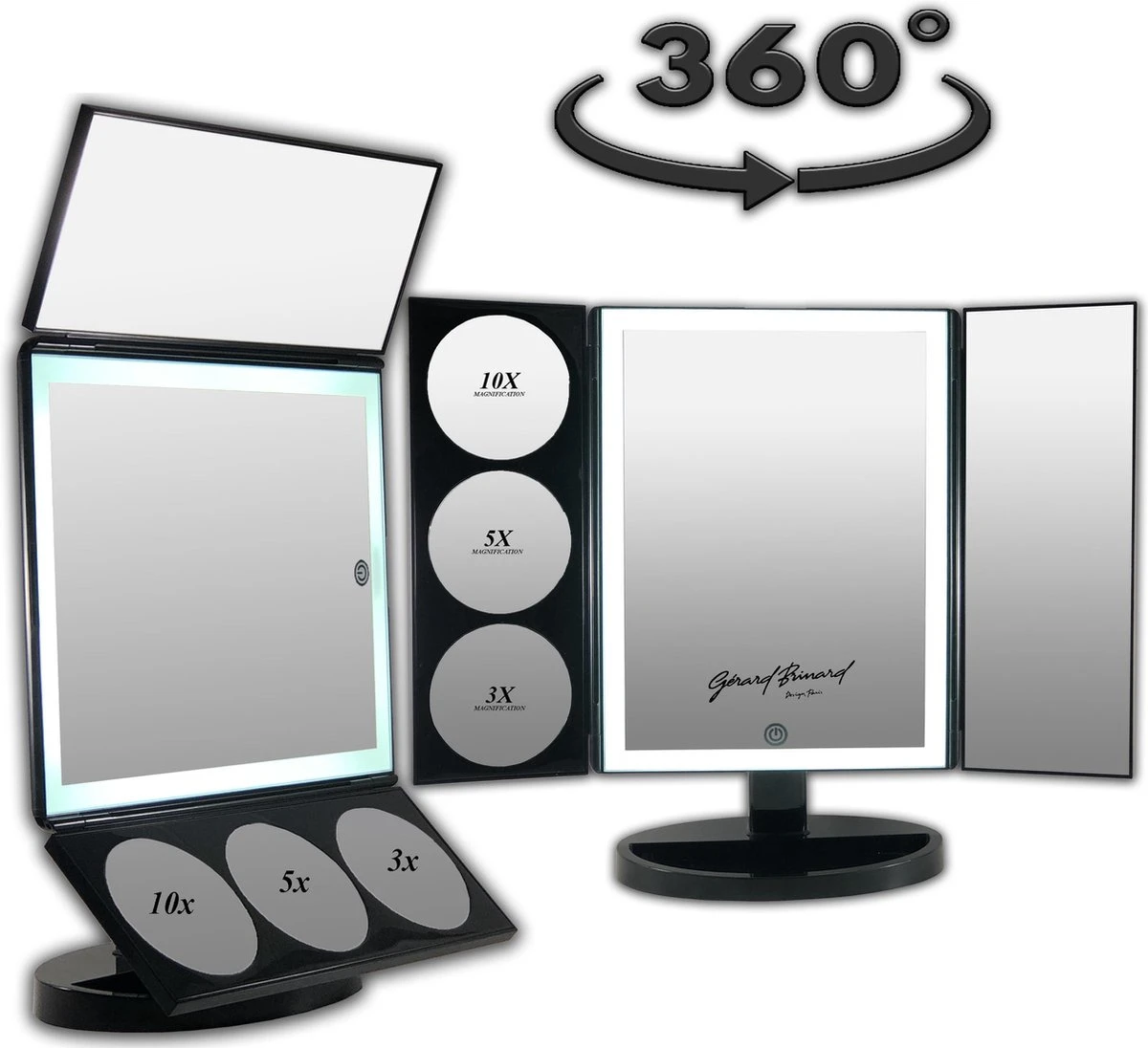 GROTE, Drieluik LED Make-up Spiegel Touch Knop En Dimmer 1, 3, 5 En 10 Maal Vergroting Inclusief Usb Kabel, Spiegels 6 GROTE, Drieluik LED Make-up Spiegel Touch Knop En Dimmer 1, 3, 5 En 10 Maal Vergroting Inclusief Usb Kabel, Spiegels - Afbeelding 4