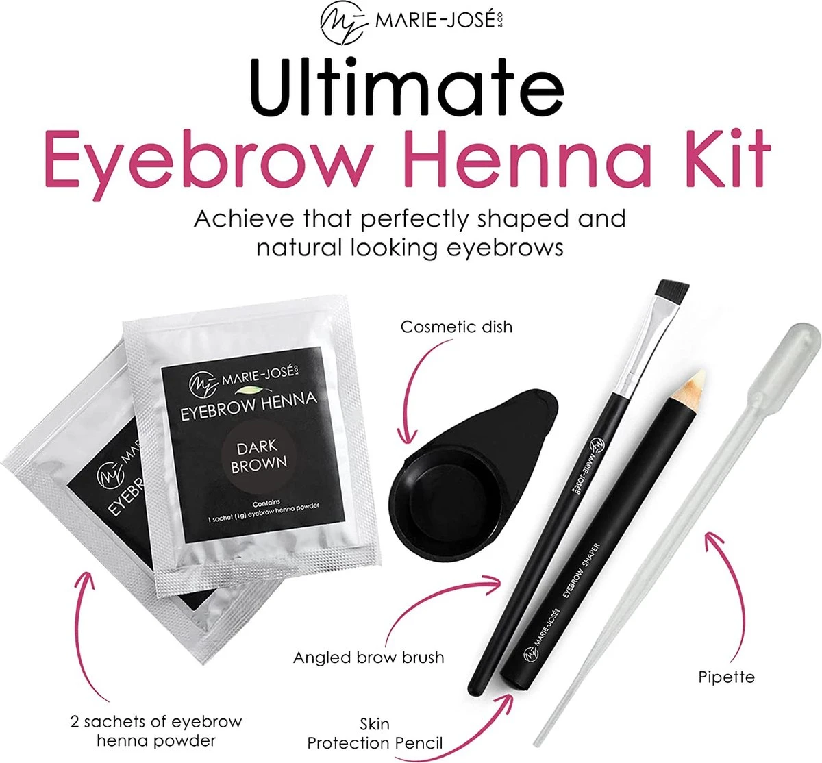 Marie-José & Co Henna Wenkbrauwverf Donkerbruin - Complete Henna Brows Kit - Tattoo Brow Set Voor 20 Paar Wenkbrauwen 4 Marie-José & Co Henna Wenkbrauwverf Donkerbruin - Complete Henna Brows Kit - Tattoo Brow Set Voor 20 Paar Wenkbrauwen - Afbeelding 2
