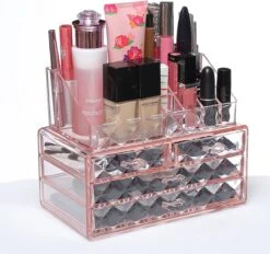 A&K 2in1 Make-up Organizer - 4 Lades Cosmetica Opbergdoos - Kaptafel - Roze -Cosmetica Promotiewinkel 1200x1125 4