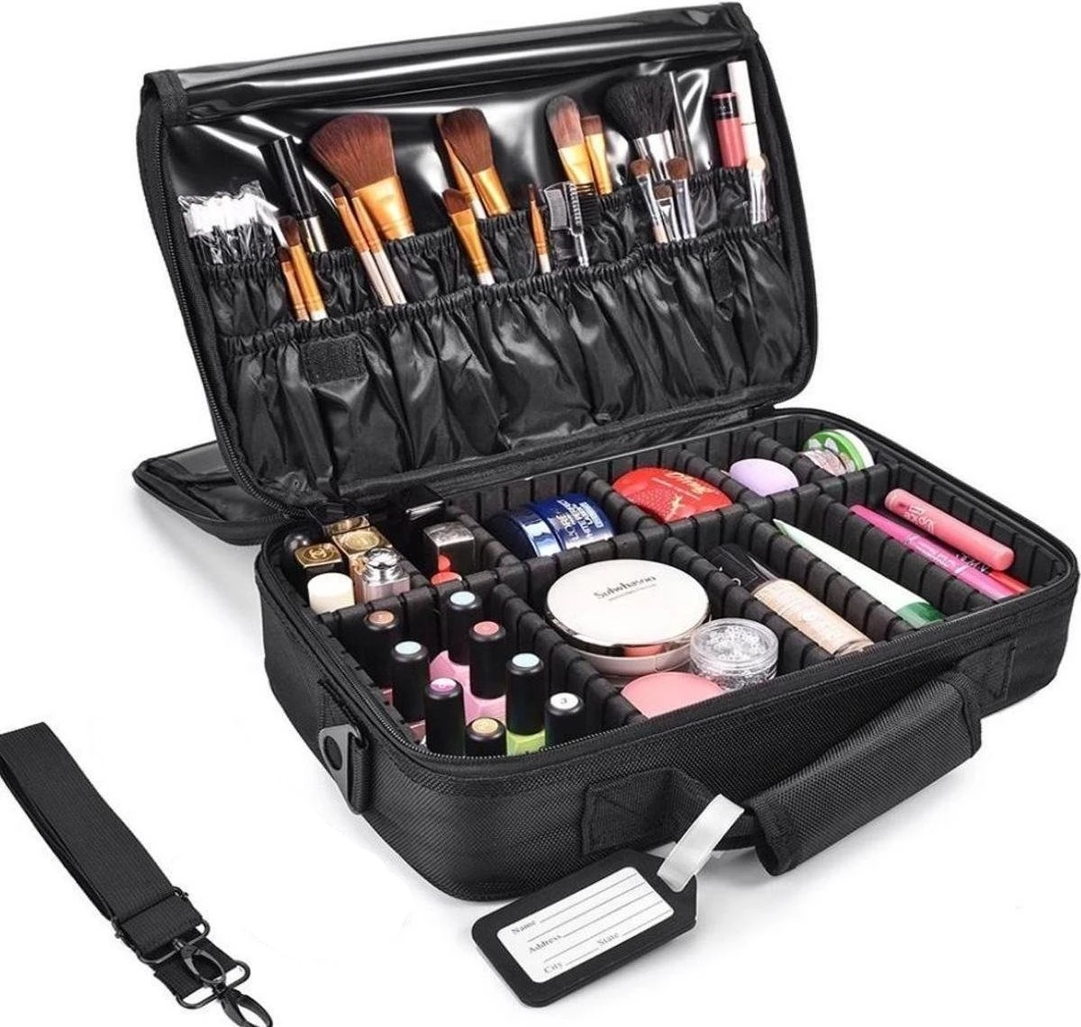 Cosmetica Koffer - Make-up Koffer Met Verstelbare Vakken - Visagie En Nagelstyliste Beauty Koffer - 37x27x13CM 3 Cosmetica Koffer - Make-up Koffer Met Verstelbare Vakken - Visagie En Nagelstyliste Beauty Koffer - 37x27x13CM