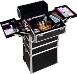 VDD Aluminium Visagie Kappers Koffer Trolley - Make-up Schmink Nagel Koffer Trolley - Zwart -Cosmetica Promotiewinkel 1200x1157 4