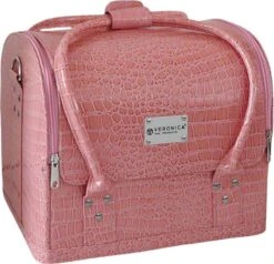 Nagel Koffer - Zacht Croco Roze - Handkoffer Voor Nagelstyliste, Pedicure, Schoonheidsspecialistes, Kappers, Kapsters, Visagiste.