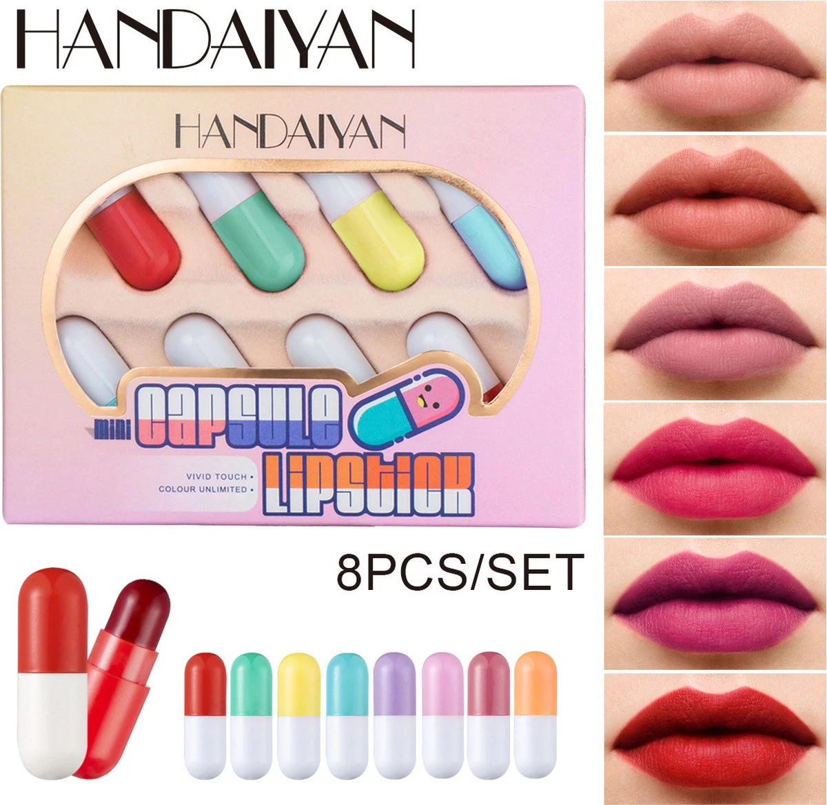 HANDAIYAN Mini Pil Lipgloss Capsule Lippenstift Lippenstift Voorbeeld 8 Kleurenset 6 HANDAIYAN Mini Pil Lipgloss Capsule Lippenstift Lippenstift Voorbeeld 8 Kleurenset - Afbeelding 4