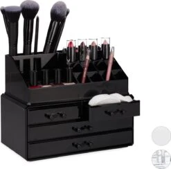 Relaxdays Make-up Organizer - Tweedelig - Cosmetica Opbergdoos + Lippenstift Houder - Zwart -Cosmetica Promotiewinkel 1200x1184 8