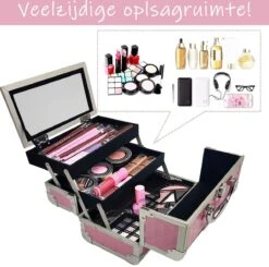 Make Up Koffer Meisjes En Dames Roze - Make Up Organizer Met Spiegel - Cosmetica Koffer - Beautycase Koffer -Cosmetica Promotiewinkel 1200x1188 1