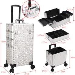 Kapper Koffer Gouden Kleur | Nagel | Visagist | Make-up | Cosmetica | Schminken | Trolley Stevig En Gemaakt Van Aluminium | 3 Delig | 8 Wielen | Bedekt Met Mooie Diamantjes -Cosmetica Promotiewinkel 1200x1192 3