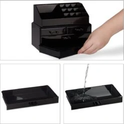 Relaxdays Make-up Organizer - Tweedelig - Cosmetica Opbergdoos + Lippenstift Houder - Zwart -Cosmetica Promotiewinkel 1200x1198 31