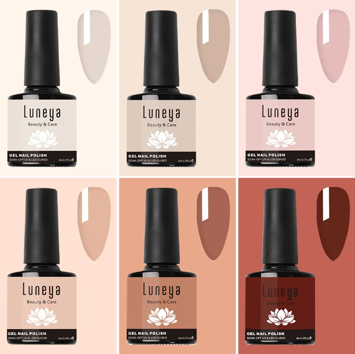 Luneya Gellak - Nude Tones Edition - 6-Delige Gellak Starterspakket - Gel Nagellak 6 Luneya Gellak - Nude Tones Edition - 6-Delige Gellak Starterspakket - Gel Nagellak - Afbeelding 4