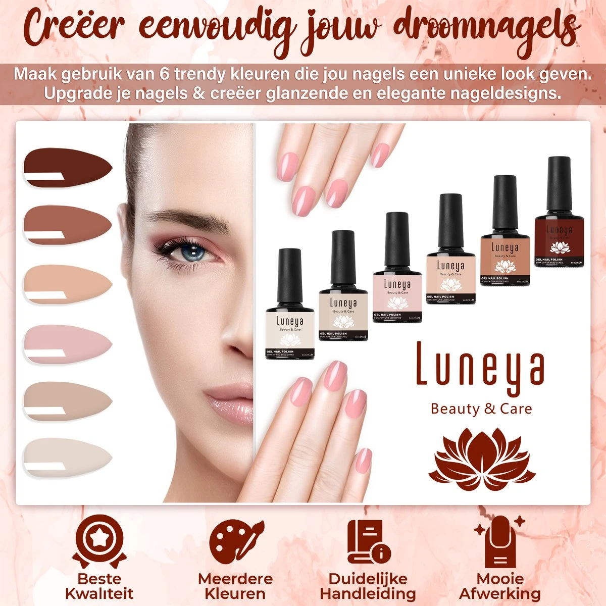 Luneya Gellak - Nude Tones Edition - 6-Delige Gellak Starterspakket - Gel Nagellak 4 Luneya Gellak - Nude Tones Edition - 6-Delige Gellak Starterspakket - Gel Nagellak - Afbeelding 2
