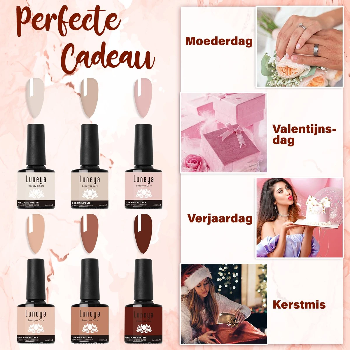 Luneya Gellak - Nude Tones Edition - 6-Delige Gellak Starterspakket - Gel Nagellak 5 Luneya Gellak - Nude Tones Edition - 6-Delige Gellak Starterspakket - Gel Nagellak - Afbeelding 3