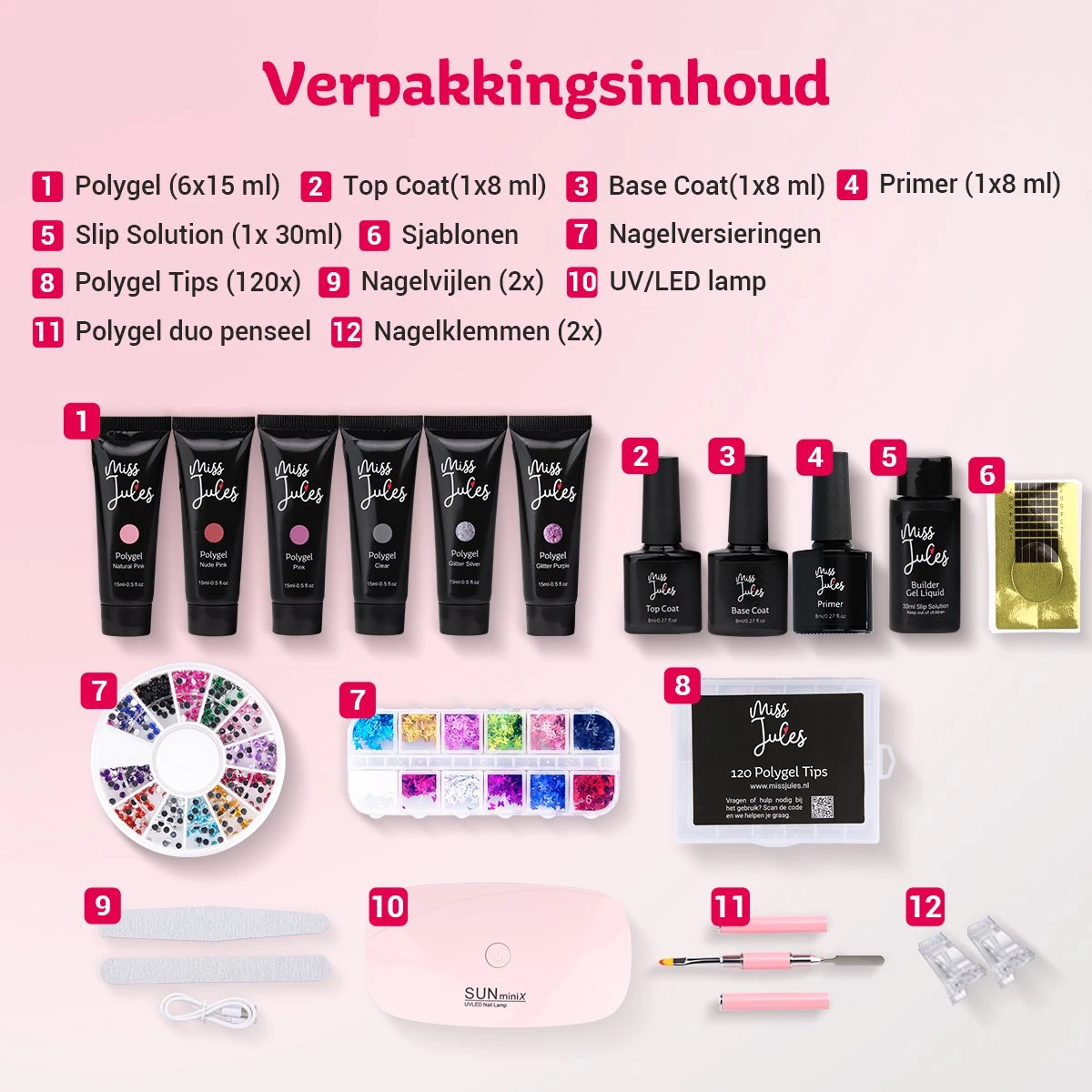 Miss Jules® Luxe Complete Polygel Kit - Polygel Nagels Starterspakket - 6 Kleuren - Perfecte Combinatie Gellak & Acryl - Incl. UV LED Lamp & Instructievideo (NL) 7 Miss Jules® Luxe Complete Polygel Kit - Polygel Nagels Starterspakket - 6 Kleuren - Perfecte Combinatie Gellak & Acryl - Incl. UV LED Lamp & Instructievideo (NL) - Afbeelding 5