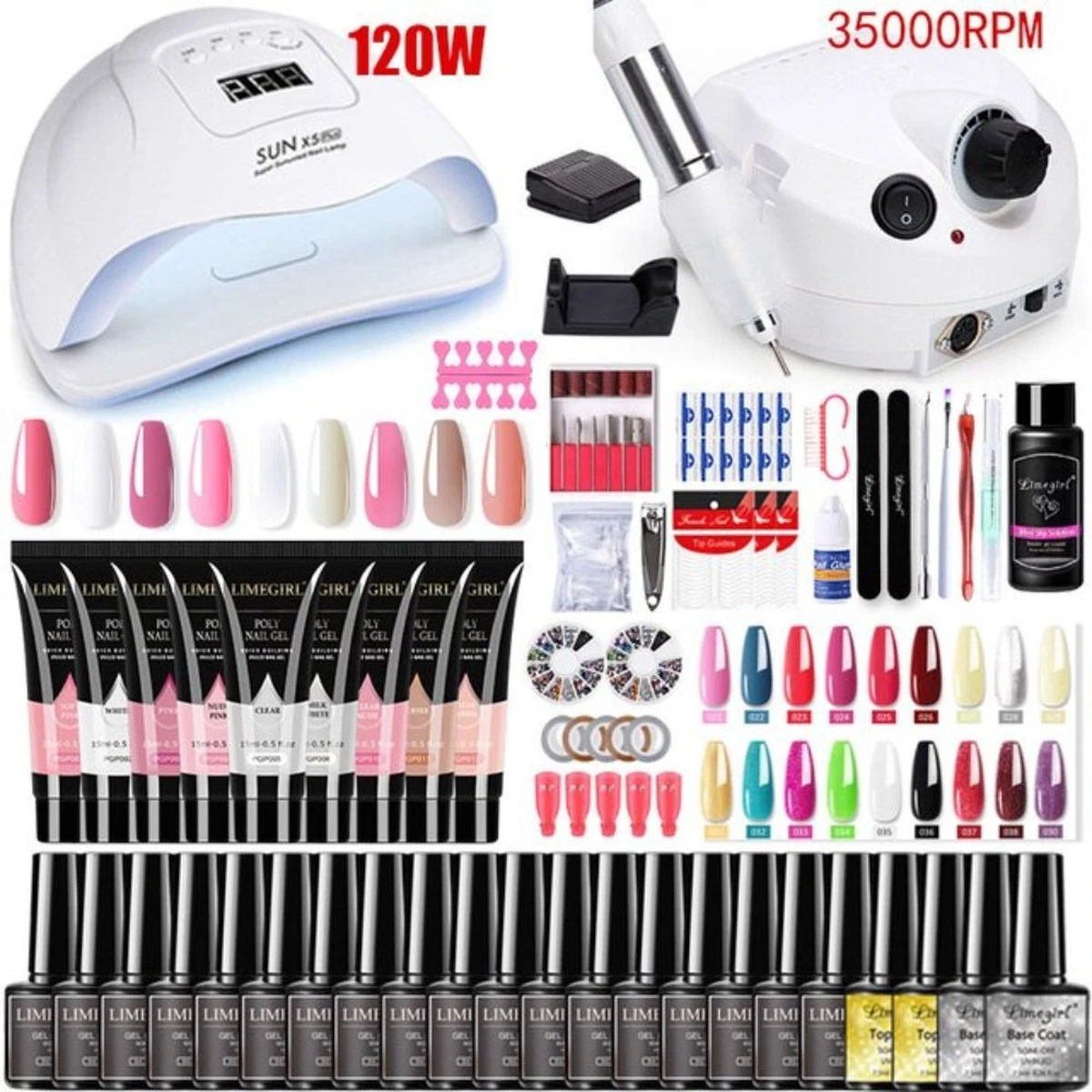 Merkloos Gellak Startespakket - Professioneel- Gellak - Gellak Lamp - Lamp 120W - Nagelpolijstmachine 35000 RPM - Pedaalbesturing - Nageldroger Met LED - Acryl Nagel - Gellak Set - Gellak Remover - 12 Kleuren Polygel 3 Merkloos Gellak Startespakket - Professioneel- Gellak - Gellak Lamp - Lamp 120W - Nagelpolijstmachine 35000 RPM - Pedaalbesturing - Nageldroger Met LED - Acryl Nagel - Gellak Set - Gellak Remover - 12 Kleuren Polygel