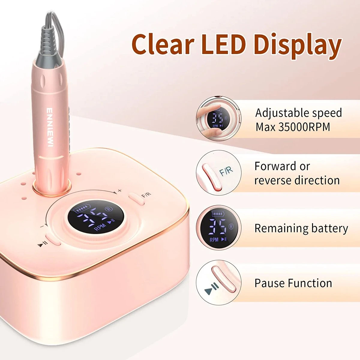 Nagelfrees – Nagelvijl – Elektrische Nagelvijl – Automatische Nagelvijl – Manicure En Pedicure – Nagelsalon - Electric Nail File 8 Nagelfrees – Nagelvijl – Elektrische Nagelvijl – Automatische Nagelvijl – Manicure En Pedicure – Nagelsalon - Electric Nail File - Afbeelding 6