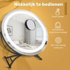 Great's® Make Up Spiegel Met LED Verlichting - ⌀ 40cm - Visagie Spiegel Rond - Extra Close Up Spiegeltje 10x - Zwart -Cosmetica Promotiewinkel 1200x1200 455
