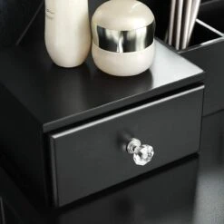 Merkloos Kaptafel, Kaptafel Met Grote Spiegel Zonder Frame, Toilettafel, Kaptafel, Voor Make-up, Gewatteerde Kruk, 5 Laden, Verplaatsbare Opbergdoos, Zwart RDT25BK -Cosmetica Promotiewinkel 1200x1200 473