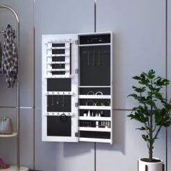 HOMCOM 2-in-1 Sieradenkast Wandspiegel Spiegelkast Sieraden Ladekast Spiegel 833-102WT -Cosmetica Promotiewinkel 1200x1200 491