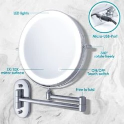 Auxmir Cosmetische Spiegel Met 1X / 10X Vergroting LED Verlichting, Dimbare Make-up Spiegel Met Touch Schakelaar USB Oplaadbare, Scheerspiegel 360 ° Draaibare Muurbeugel Voor Badkamer, Spa En Hotel 13 Auxmir Cosmetische Spiegel Met 1X / 10X Vergroting LED Verlichting, Dimbare Make-up Spiegel Met Touch Schakelaar USB Oplaadbare, Scheerspiegel 360 ° Draaibare Muurbeugel Voor Badkamer, Spa En Hotel -Cosmetica Promotiewinkel 1200x1200 494