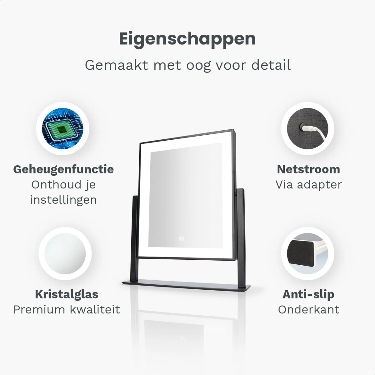 Mirlux Hollywood Spiegel Met Verlichting - Make Up - Visagie - Dimbaar LED Lampen Licht - Zwart 8 Mirlux Hollywood Spiegel Met Verlichting - Make Up - Visagie - Dimbaar LED Lampen Licht - Zwart - Afbeelding 6