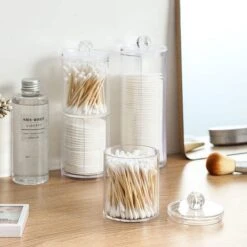 Without Lemon - Wattenstaafjes En Wattenschijfjes Houder - Dubbel Transparant Opberghouder - Opbergdoosje - Makeup Organizer - Zonder Zijopening - Met Deksel - Stapelbaar -Cosmetica Promotiewinkel 1200x1200 550