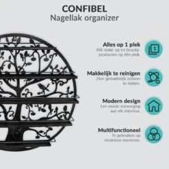 Confibel Nagellak Houder - Nagellak Flesjes Organizer - Essentiële Oliën Organizer - Rek Voor Flesjes - Wanddecoratie - Zwart -Cosmetica Promotiewinkel 1200x1200 584