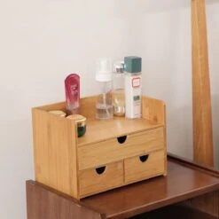 Merkloos Decopatent® Luxe Make-up Organizer Met 3 Lades - Cosmetica Organizer Make Up Met Schuiflade Bamboe Hout - Cosmeticahouder - Toren -Cosmetica Promotiewinkel 1200x1200 597