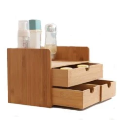 Merkloos Decopatent® Luxe Make-up Organizer Met 3 Lades - Cosmetica Organizer Make Up Met Schuiflade Bamboe Hout - Cosmeticahouder - Toren -Cosmetica Promotiewinkel 1200x1200 598
