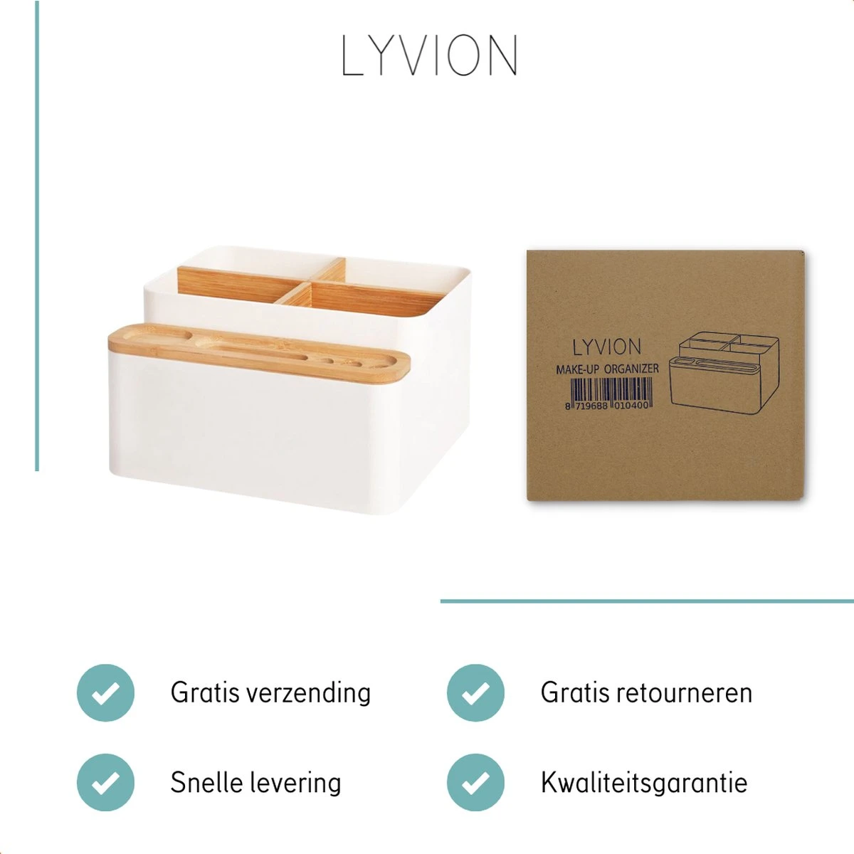 LYVION Make-up En Bureau Organizer - Kunststof En Bamboe 10 LYVION Make-up En Bureau Organizer - Kunststof En Bamboe - Afbeelding 8