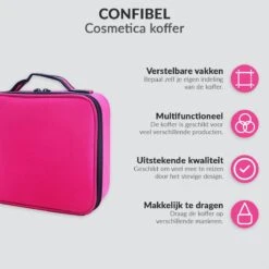Cosmetica Koffer - Make-up Koffer Met Verstelbare Vakken - Visagie En Nagelstyliste Beauty Koffer - 26x23x9CM - Roze -Cosmetica Promotiewinkel 1200x1200 663