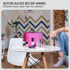 Cosmetica Koffer - Make-up Koffer Met Verstelbare Vakken - Visagie En Nagelstyliste Beauty Koffer - 37x27x13CM - Roze -Cosmetica Promotiewinkel 1200x1200 707