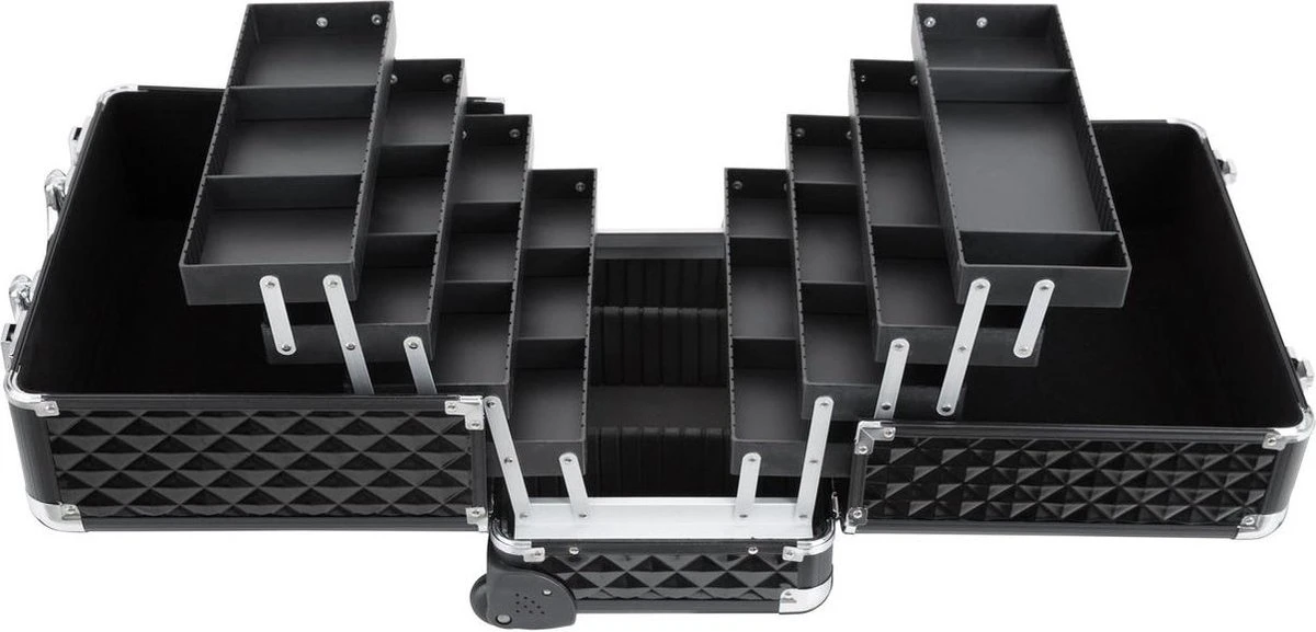 Dreamble Make-up Koffer - Make-up Trolley - Zwart - Rijdbaar - Met Wieltjes - Compact - 8 Vakken - Met Slot - 2 Sleutels 6 Dreamble Make-up Koffer - Make-up Trolley - Zwart - Rijdbaar - Met Wieltjes - Compact - 8 Vakken - Met Slot - 2 Sleutels - Afbeelding 5