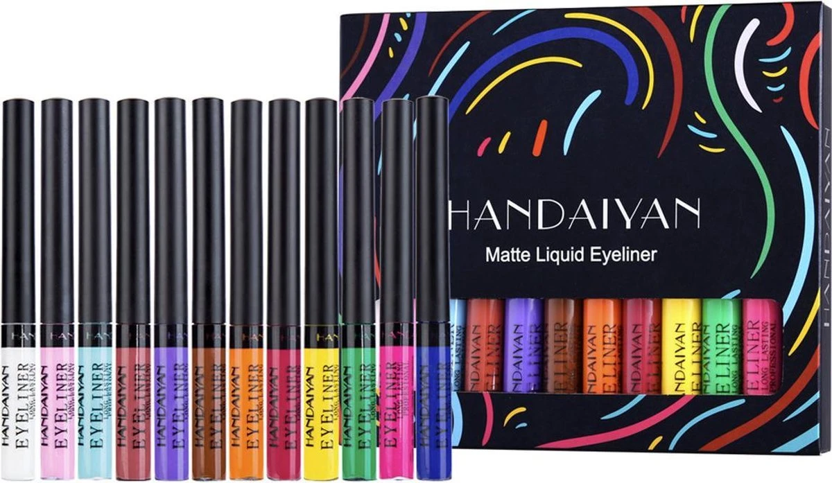 Handaiyan Liquid Eyeliner – 12 Verschillende Kleuren - Make Up – Set - Kleur - Cadeau - Kleuren - Waterproof & Langhoudend 3 Handaiyan Liquid Eyeliner – 12 Verschillende Kleuren - Make Up – Set - Kleur - Cadeau - Kleuren - Waterproof & Langhoudend