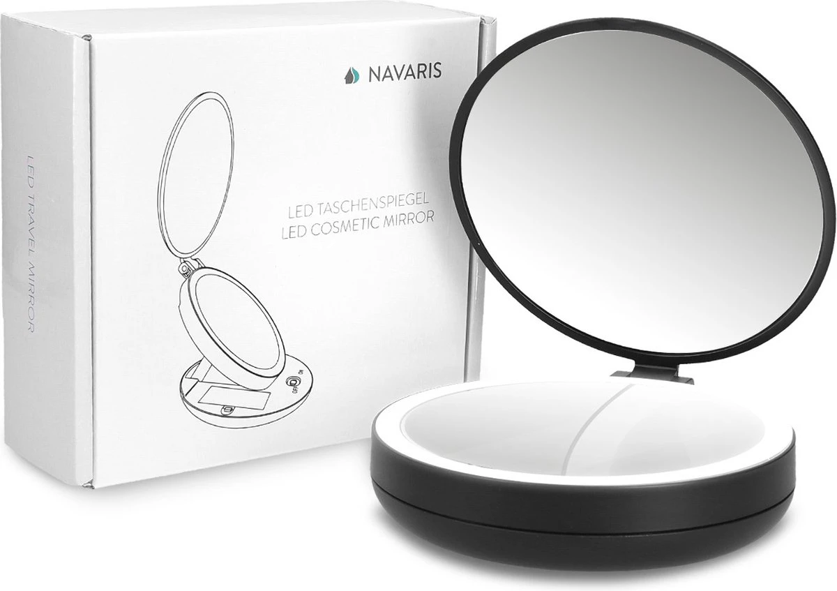 Navaris 1x/5x Vergrotende Make-up Spiegel - Compacte Opvouwbare Kap- En Reisspiegel - Led-verlichte Dubbelzijdige Make-upspiegel - Zwart 9 Navaris 1x/5x Vergrotende Make-up Spiegel - Compacte Opvouwbare Kap- En Reisspiegel - Led-verlichte Dubbelzijdige Make-upspiegel - Zwart - Afbeelding 7