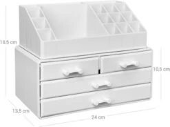 Nancy's Cutler Make-Up Organizer - Make-Up Opslag - 4 Lades - Open Vakken - Wit - Acryl - 24 X 13.5 X 18.5 Cm -Cosmetica Promotiewinkel 1200x893