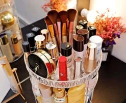 JZK Clear Acryl Home Beauty-organizer 360°, Draaibaare Cosmeticabox Voor Dresser, Slaapkamer, Badkamer, Voor Lippenstift, Kwastjes, Nagellak, Crèmes -Cosmetica Promotiewinkel 1200x980