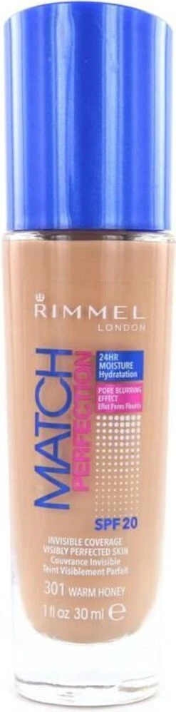 Rimmel London Match Perfection Foundation 301 Warm Honey -Cosmetica Promotiewinkel 297x1200