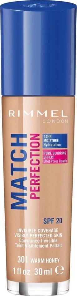 Rimmel London Match Perfection Foundation 301 Warm Honey -Cosmetica Promotiewinkel 314x1200 1
