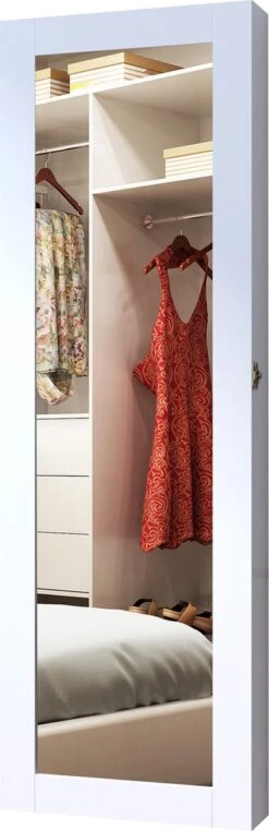 HOMCOM 2-in-1 Sieradenkast Wandspiegel Spiegelkast Sieraden Ladekast Spiegel 833-102WT -Cosmetica Promotiewinkel 389x1200 3