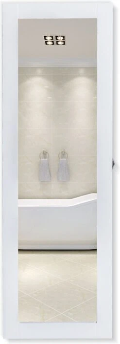 HOMCOM 2-in-1 Sieradenkast Wandspiegel Spiegelkast Sieraden Ladekast Spiegel 833-102WT -Cosmetica Promotiewinkel 421x1200 2