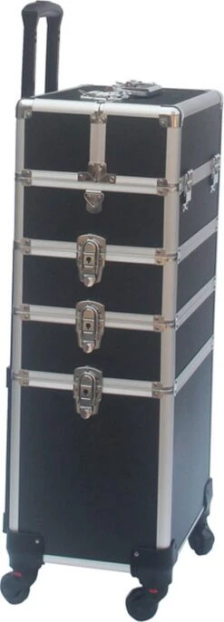 VDD Aluminium Visagie Kappers Koffer Trolley - Make-up Schmink Nagel Koffer Trolley - Zwart -Cosmetica Promotiewinkel 432x1200 4